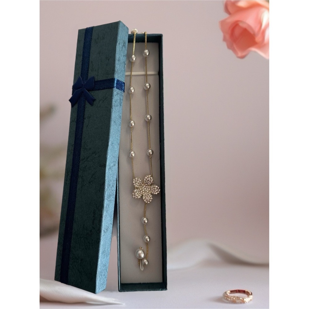 Flower‎ Women Necklace with Pearls 14k Gold Plaated Adjustabble Oro Laminado